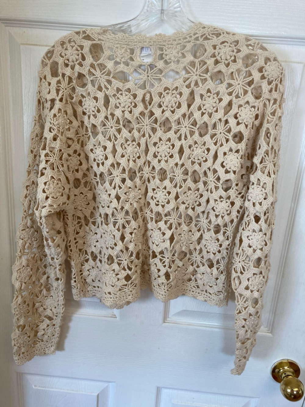 Moda International Cream Crochet Floral Cardigan with Pearl Buttons - Picture 7 of 9